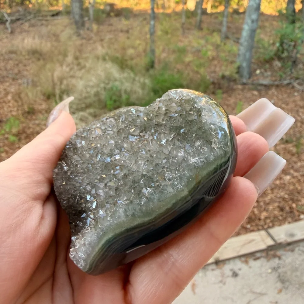 Green Agate Druzy Heart | Natural Sparkling Crystal | Earthy Mint Tones 0027 - Picture 9 of 9